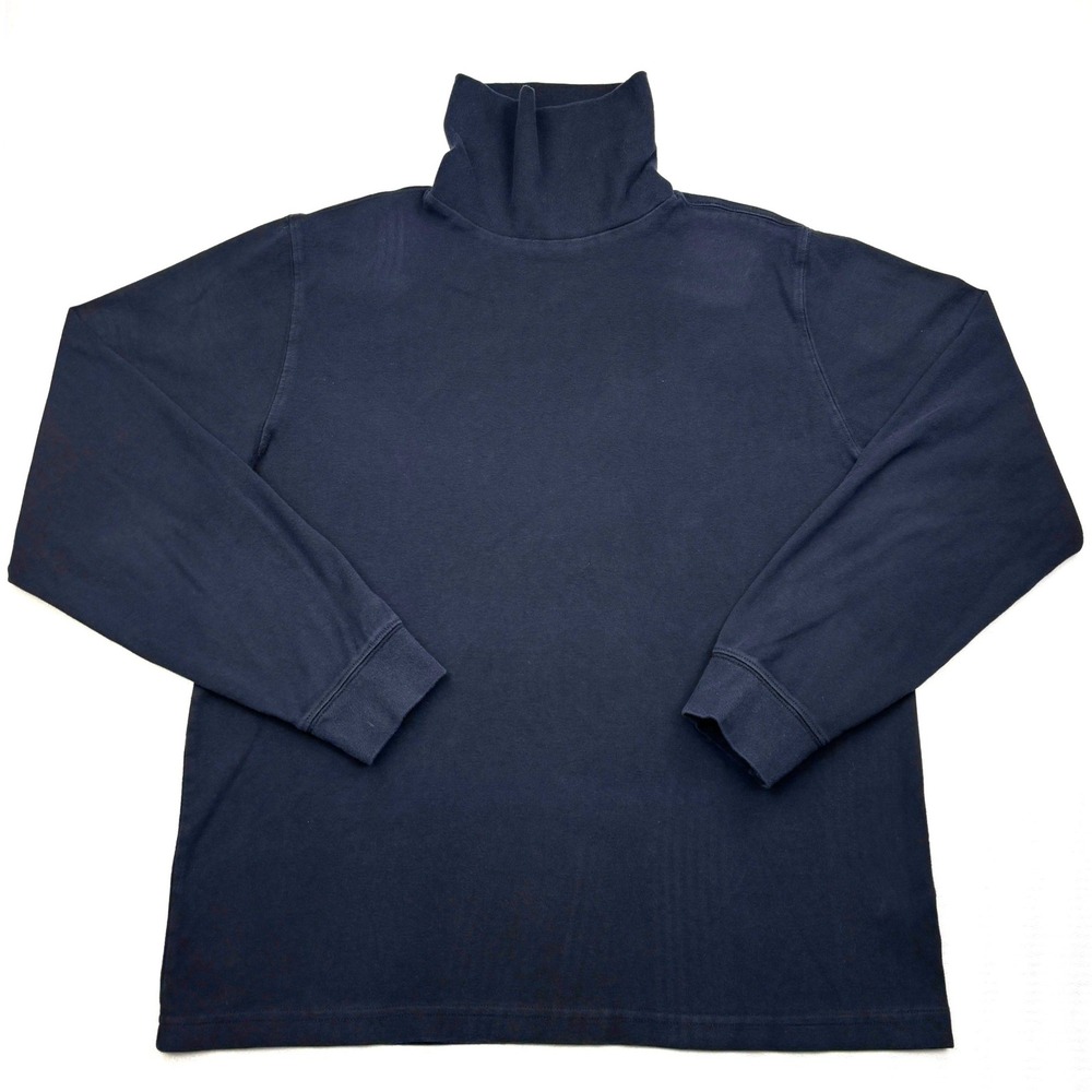 Lands End Mens Medium 38-40 Navy Blue Cotton Long Sleeve Turtleneck Shirt 38637